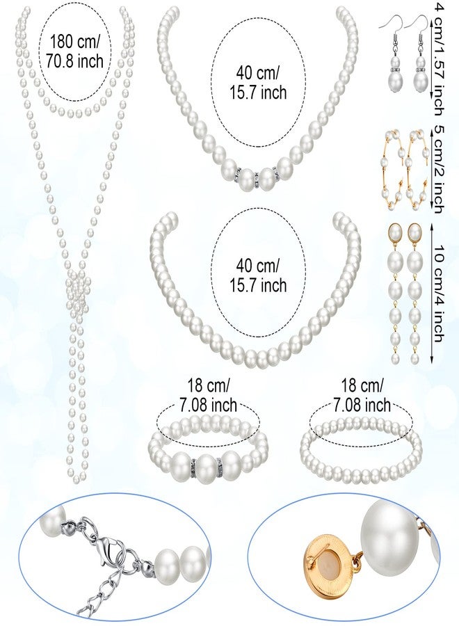 Aurelema 8 Pcs Pearl Necklace and Earrings Set for Women 1920s Costume Jewelry Bracelet Set for Wedding Birthdays Gifts(Vintage Style) - Image 4
